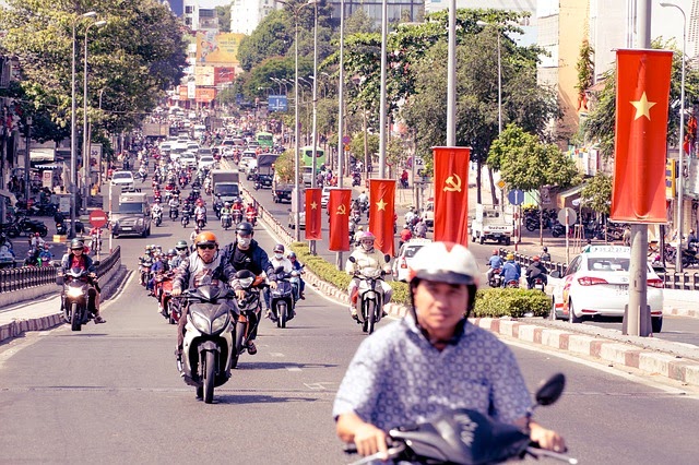 Getting around a chaotic and hectic road in Vietnam