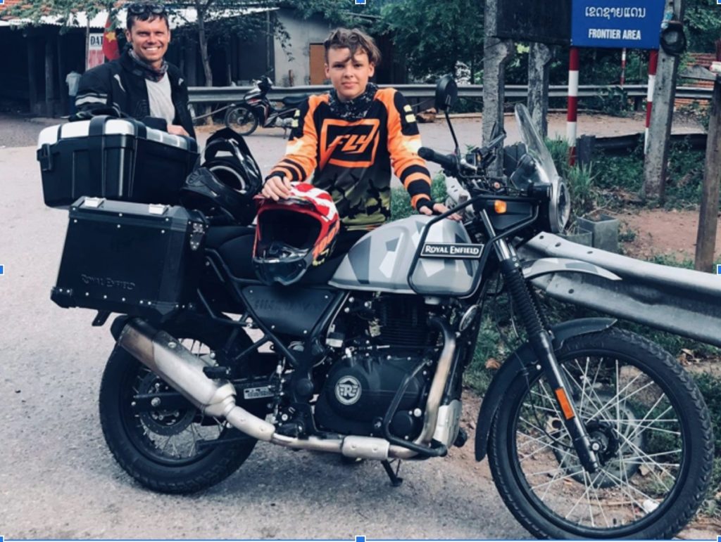 Stewart and son on a ride with their Royal Enfield Himalayan