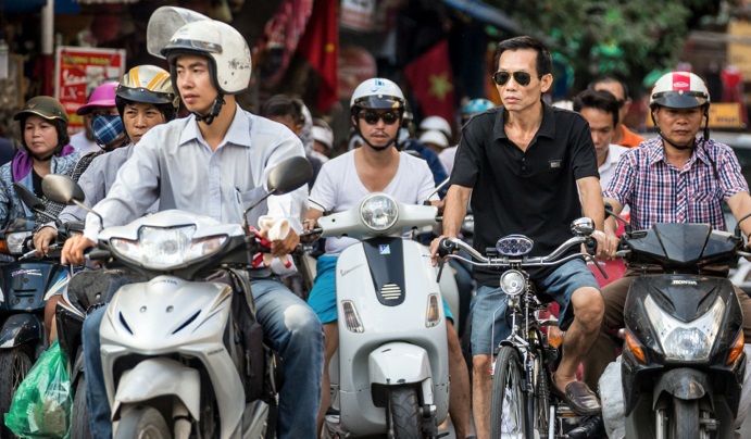 Riding in Vietnam on a motorbike
