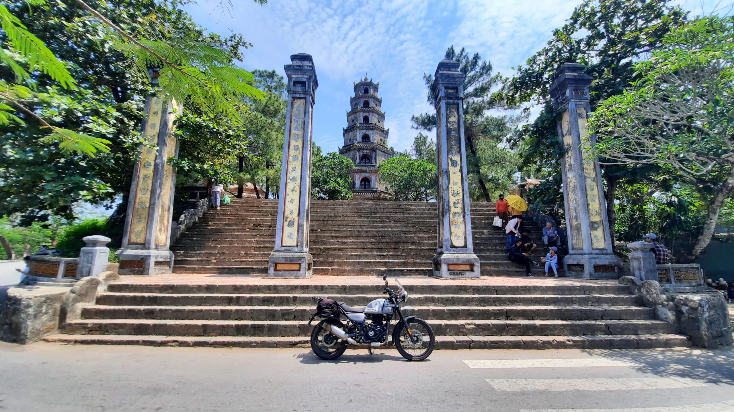 royal enfield himalayan at Tien Mu pagoda in Hue Vietnam